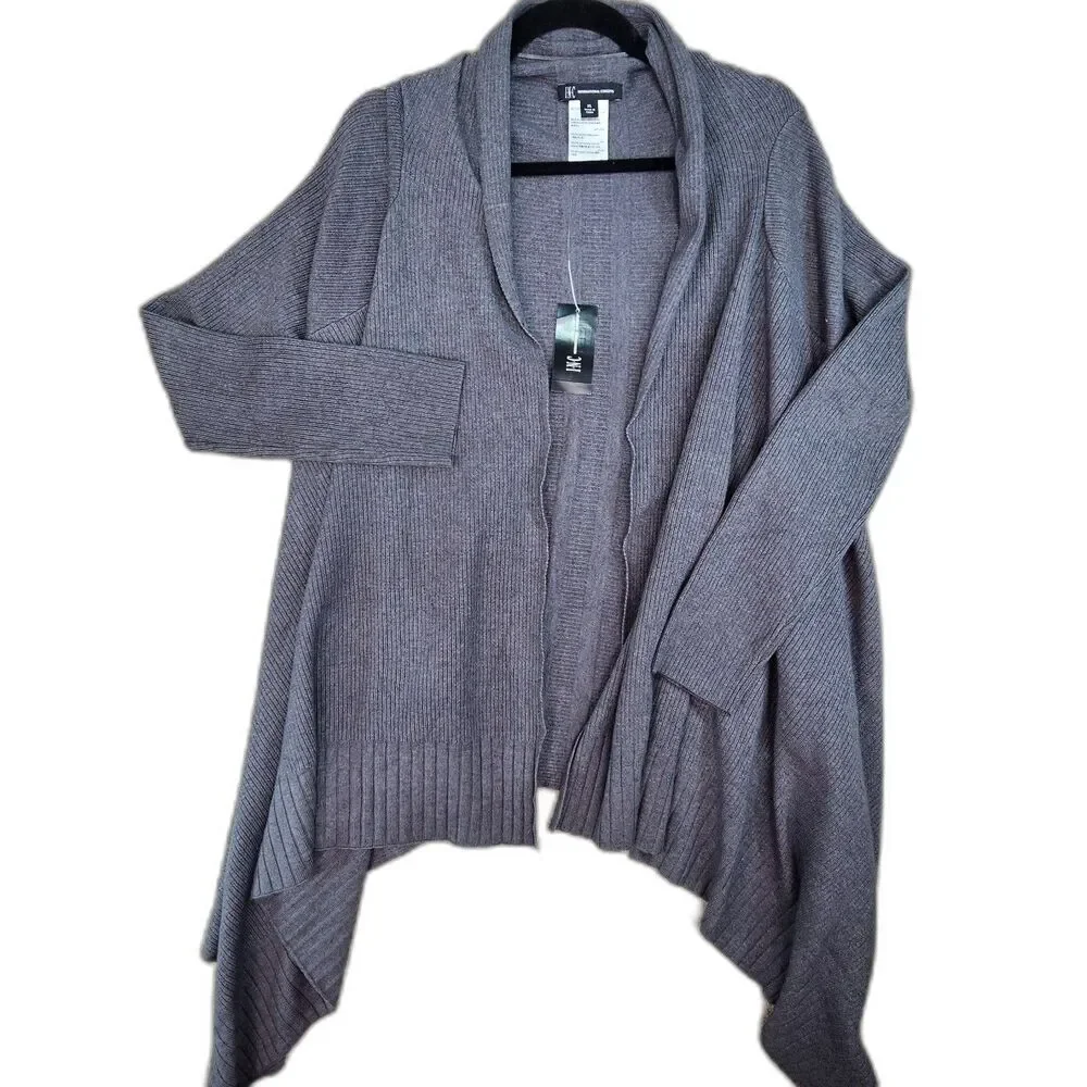 INC Cardigan Womens XL Gray Draped Handkerchief Hem Open Front NWT